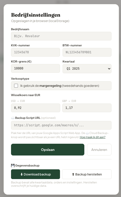 Bedrijfsinstellingen